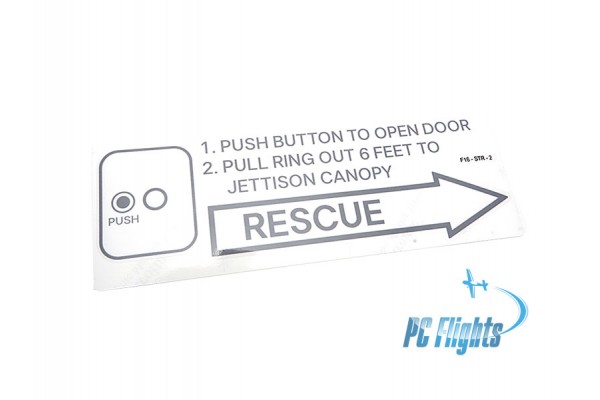 F-16C "Viper" Rescue Push To Open Door Placard - Home Cockpit Shell Marking - Left Side F-16C "Viper" Rescue Push To Open Door Placard - Home Cockpit Shell Marking - Left Side