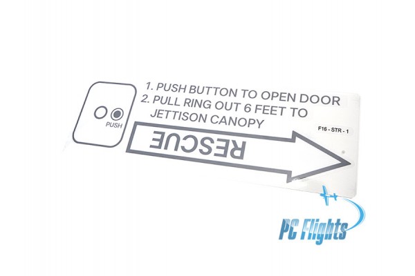 F-16C "Viper" Rescue Push To Open Door Placard - Home Cockpit Shell Marking - Right Side F-16C "Viper" Rescue Push To Open Door Placard - Home Cockpit Shell Marking - Right Side