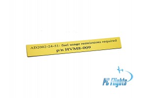 Boeing 737NG FUEL USAGE RESTRICTIONS REQUIRED Nameplate Yellow Home Cockpit Sticker